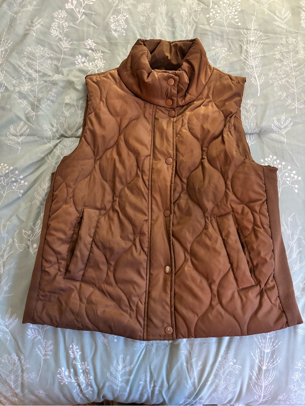 Quilted Brown Puffer Vest with High Collar